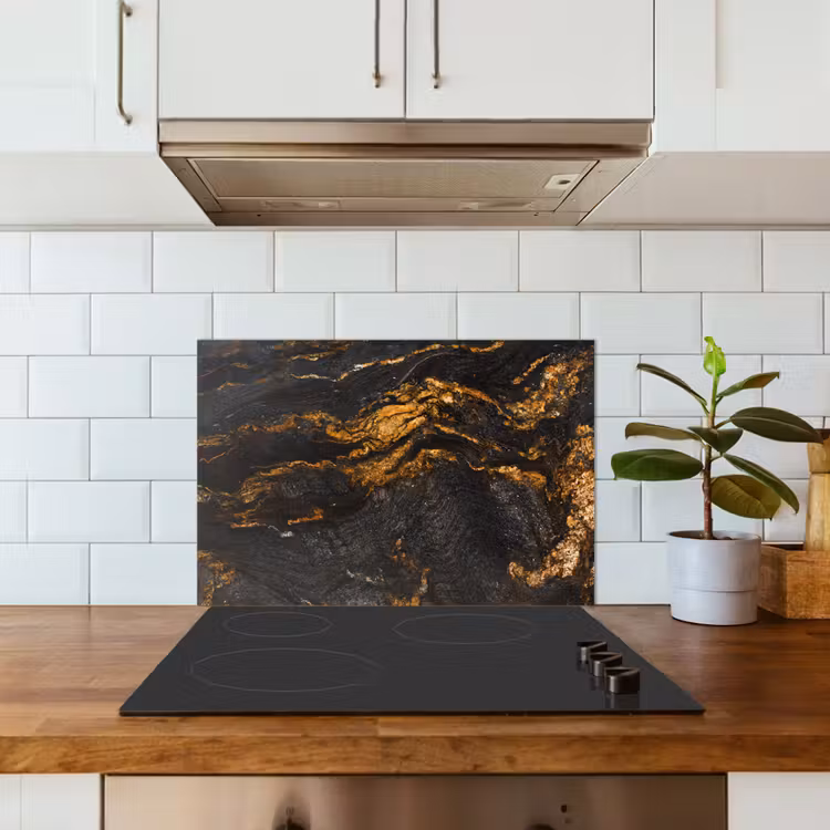 Fond de hotte - Marbre - Lime - Noir - Or - Aspect marbre - Luxe — 3