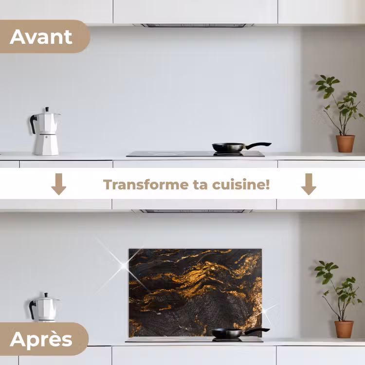 Fond de hotte - Marbre - Lime - Noir - Or - Aspect marbre - Luxe — 7
