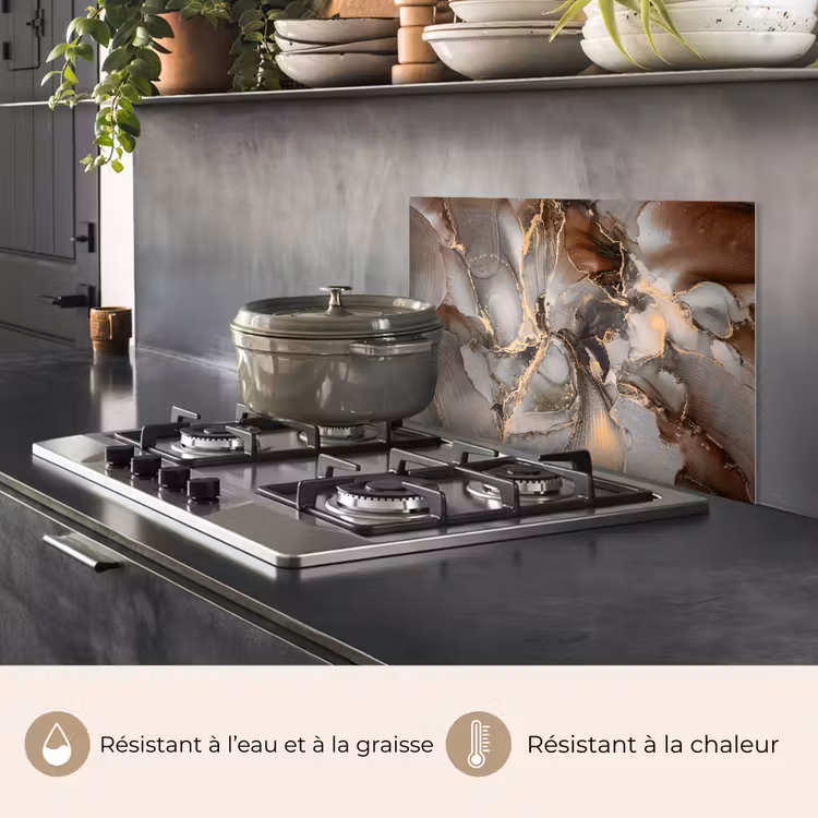 Fond de hotte - Gris - Or - Marbre - Aspect marbre — 2