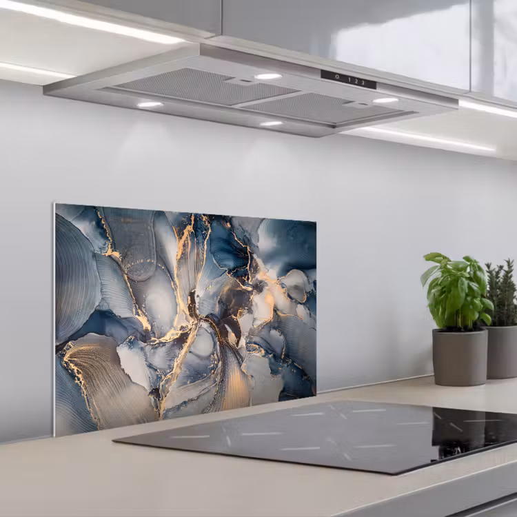 Fond de hotte - Marbre - Gris - Bleu - Luxe - Or — 1