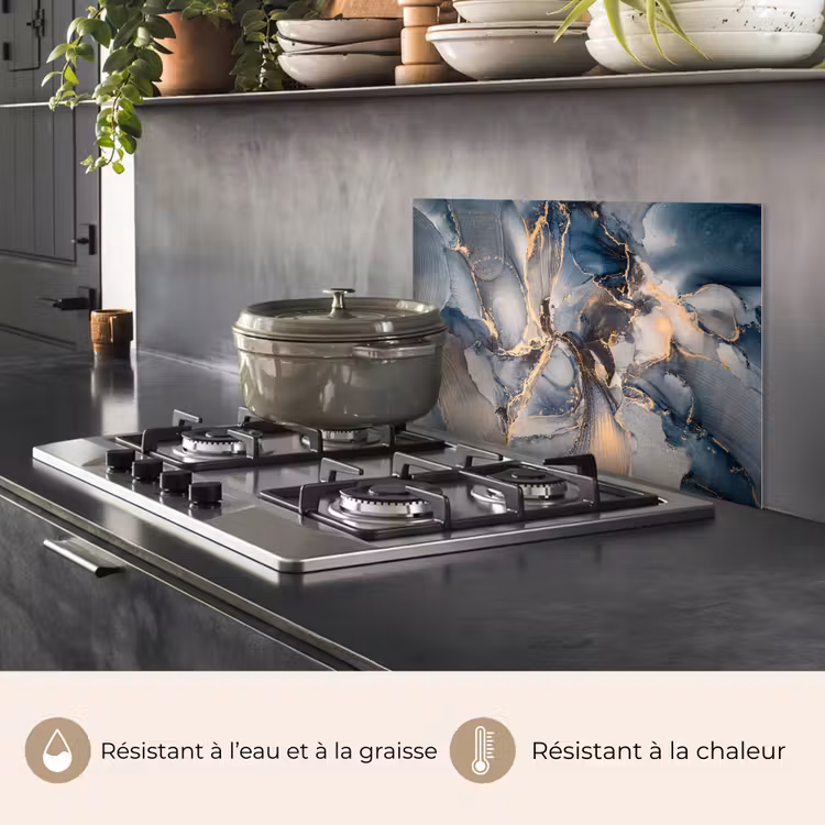 Fond de hotte - Marbre - Gris - Bleu - Luxe - Or — 2