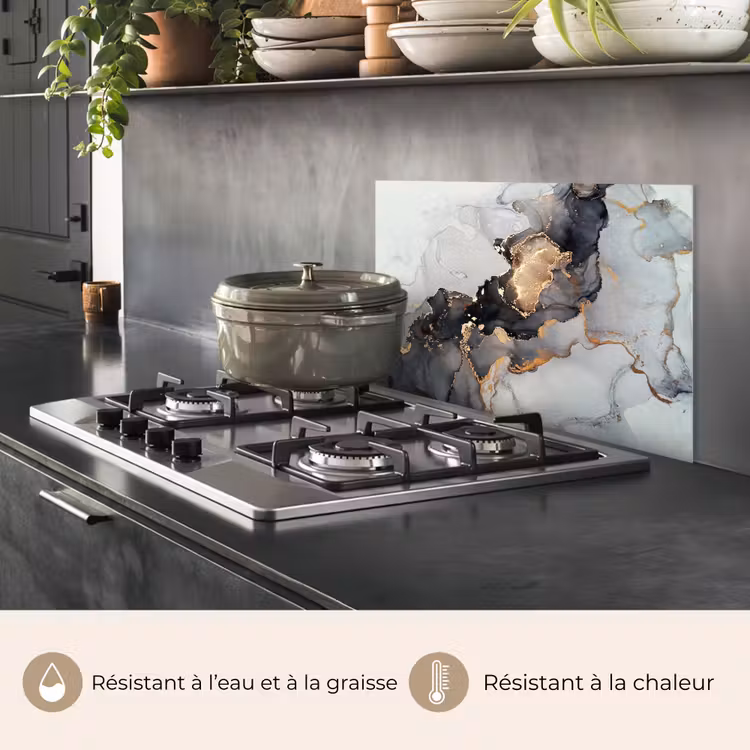 Fond de hotte - Noir - Marbre - Luxe - Or — 2