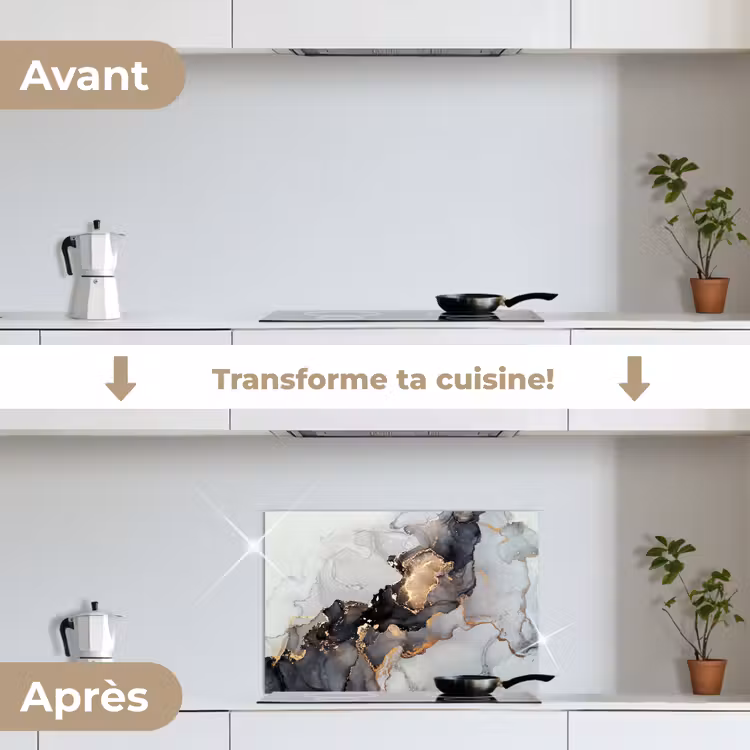 Fond de hotte - Noir - Marbre - Luxe - Or — 7