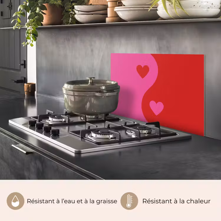Fond de hotte - Minimaliste - Rouge - Rose - Coeurs — 2