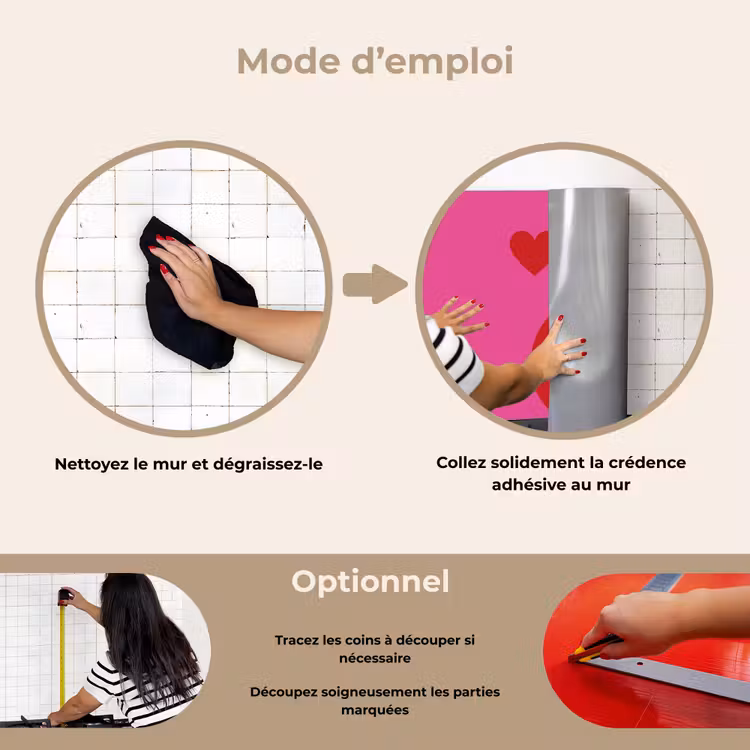Fond de hotte - Minimaliste - Rouge - Rose - Coeurs — 6