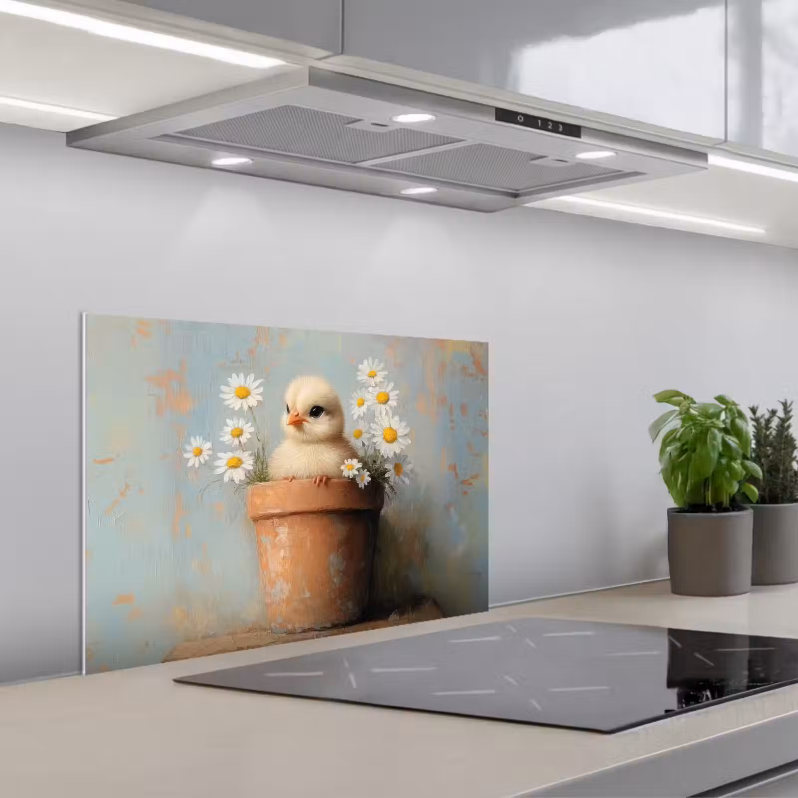 Fond de hotte - Pot de fleurs - Poussin - Fleurs — 1