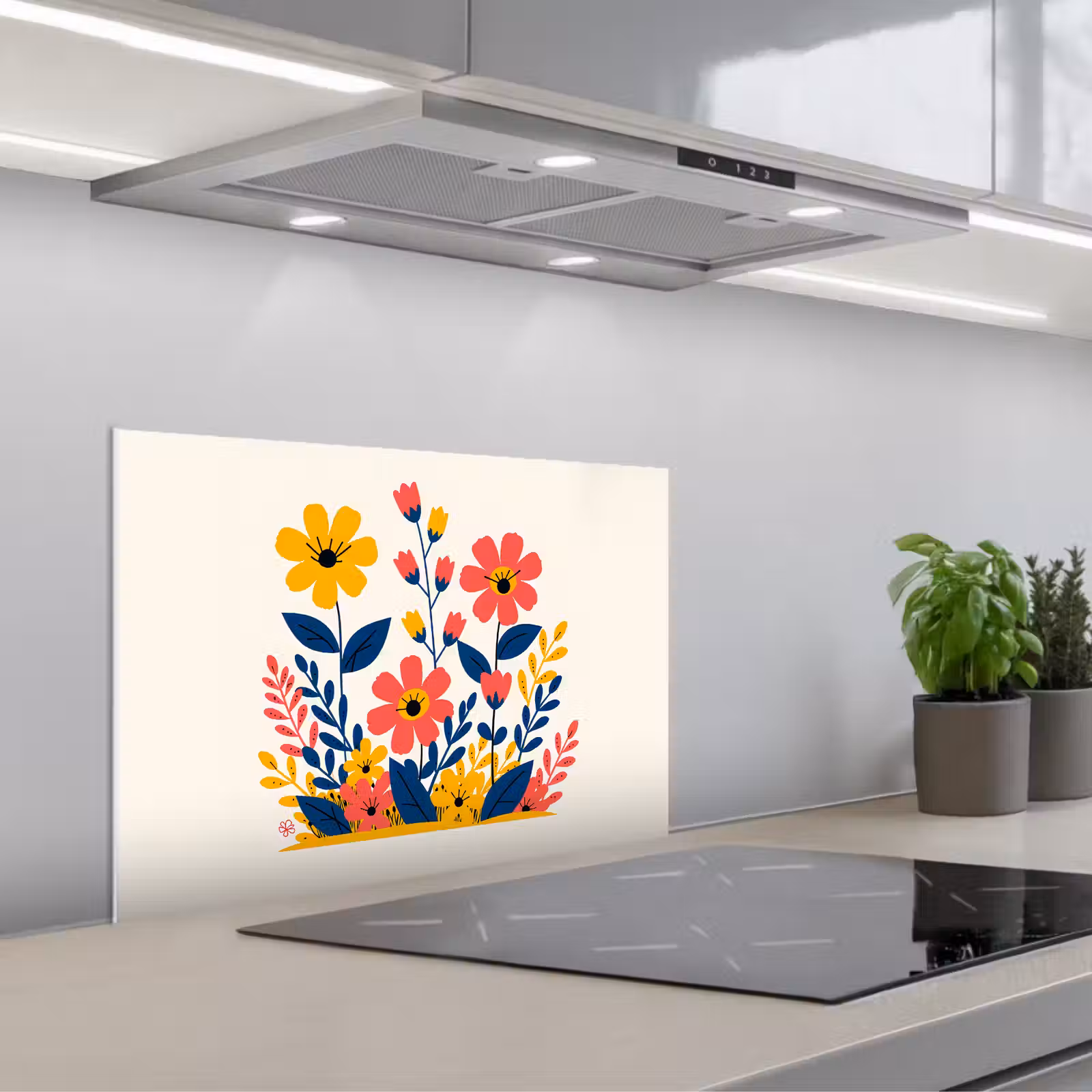 Fond de hotte - Illustration - Fleurs - Feuilles - Rose — 1