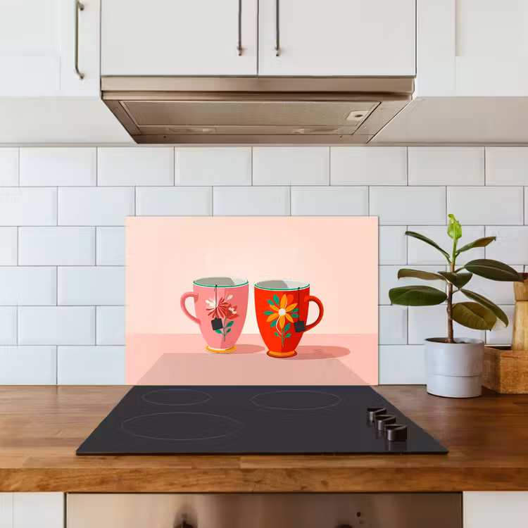 Fond de hotte - Tasses à thé - Fleurs - Rose - Sachets de thé — 3
