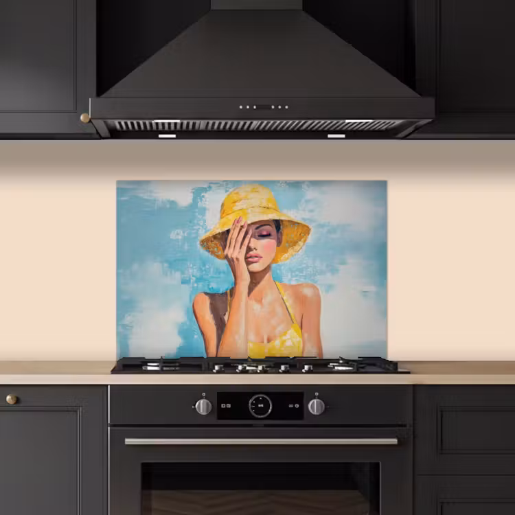 Fond de hotte - Peinture - Femme - Chapeau - Jaune — 5