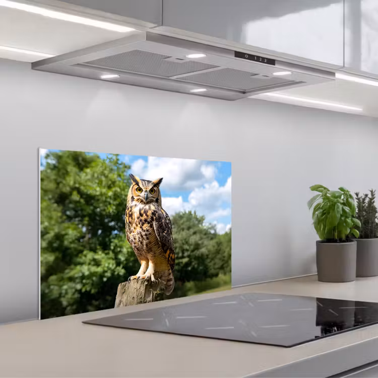 Fond de hotte - Hibou - Tronc d'arbre - Forêt - Ciel — 1
