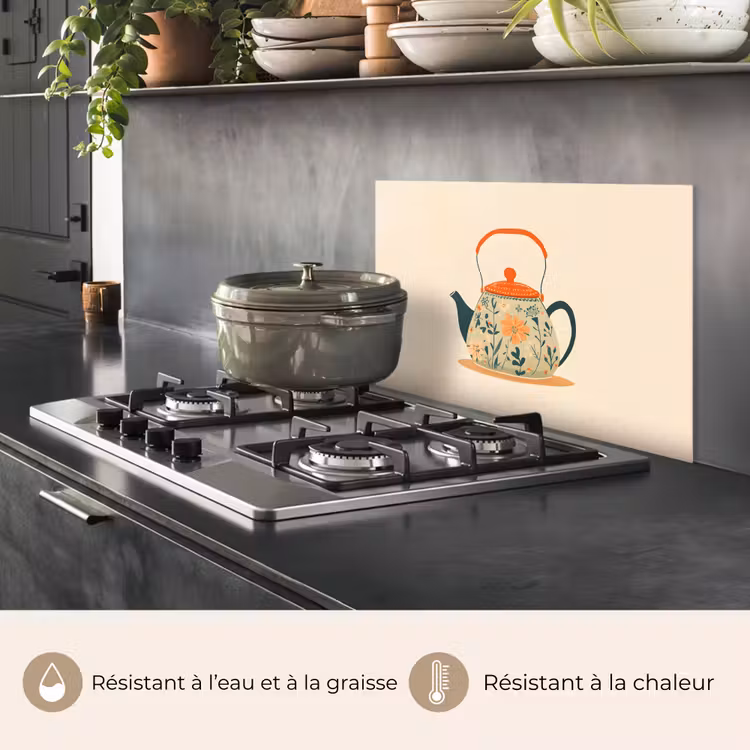 Fond de hotte - Orange - Théière - Fleurs - Feuilles — 2