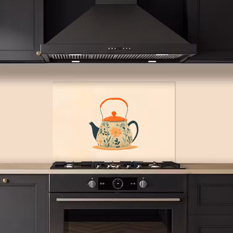 Fond de hotte - Orange - Théière - Fleurs - Feuilles — 5