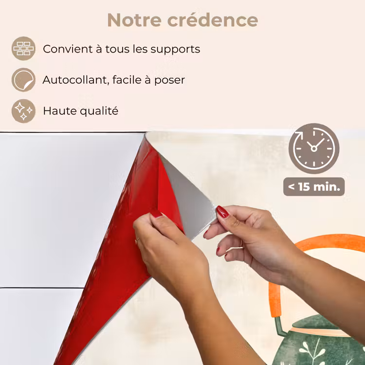 Fond de hotte - Théière - Vert - Fleurs - Orange — 4