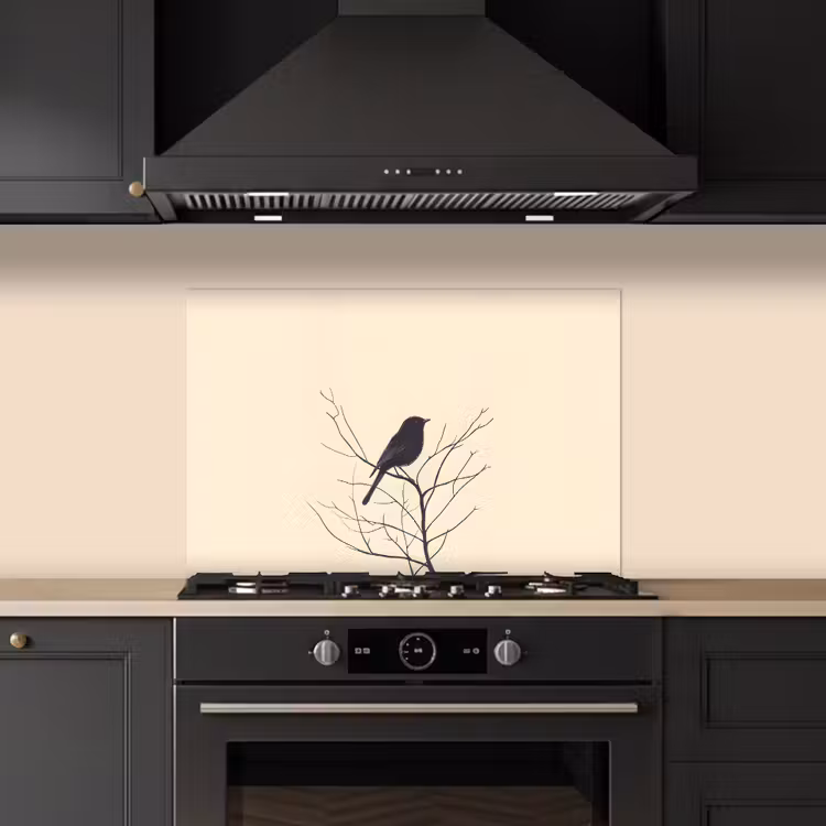 Fond de hotte - Oiseau - Noir - Branche - Minimaliste — 5