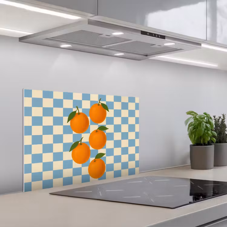 Fond de hotte - Oranges - Feuilles - Bloqué - Bleu — 1