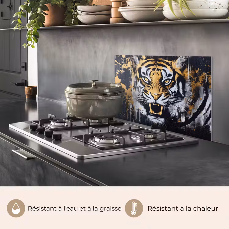 Fond de hotte - Tigre - Taches de peinture - Or — 2