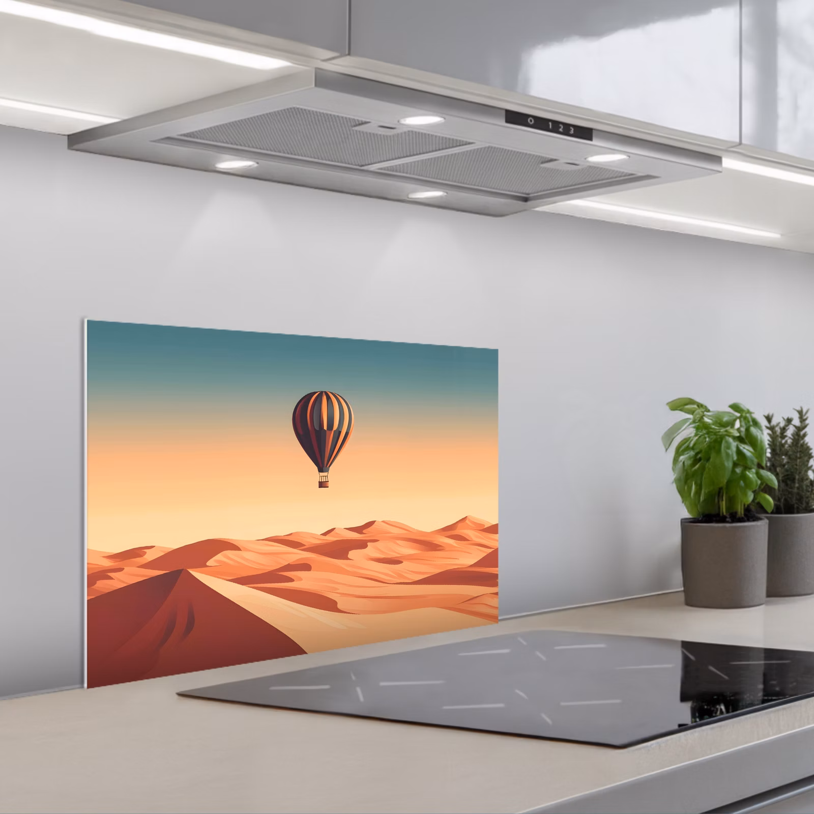 Fond de hotte - Montgolfière - Désert - Coucher de soleil - Bleu — 1