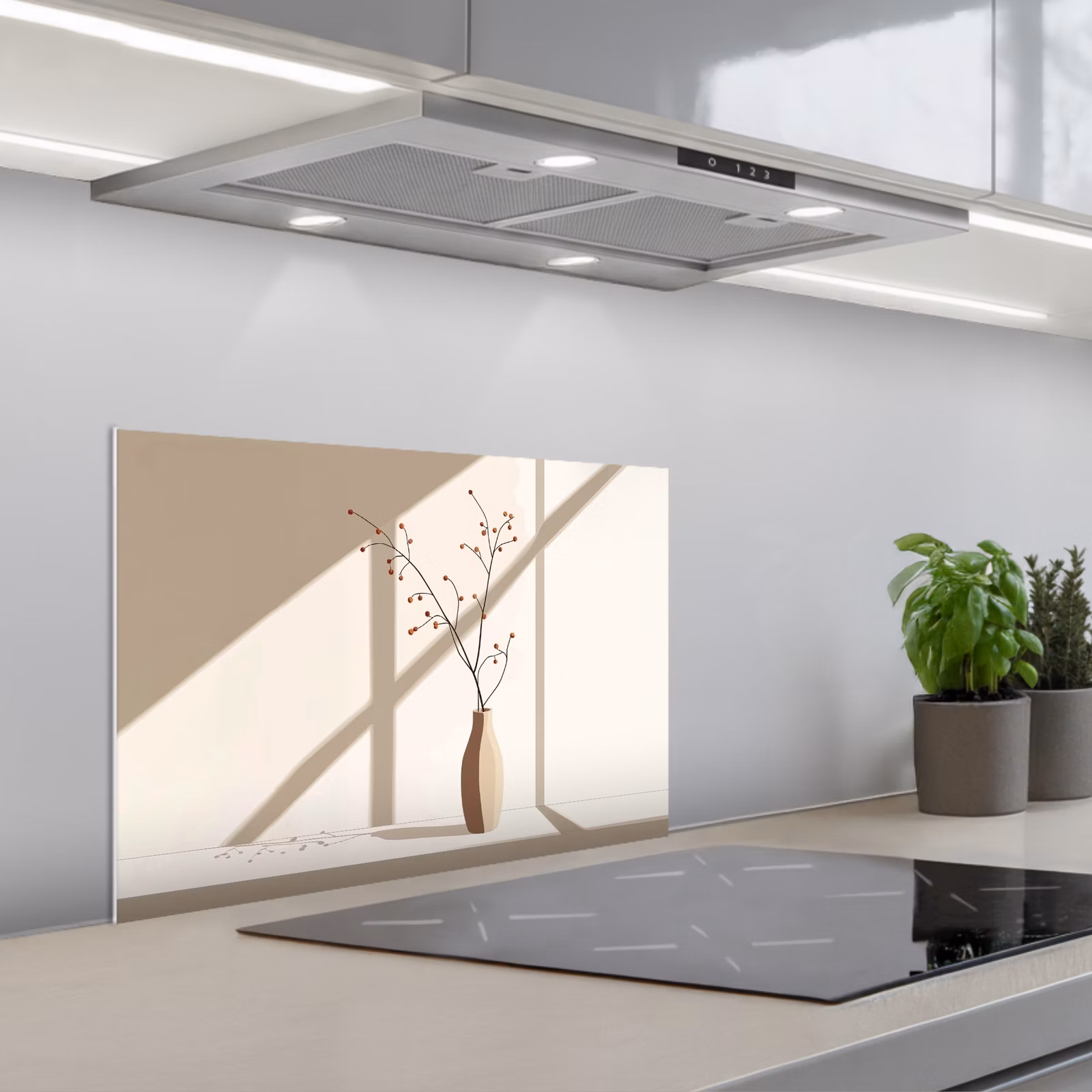 Fond de hotte - Vase - Branches - Baies - Minimaliste — 1