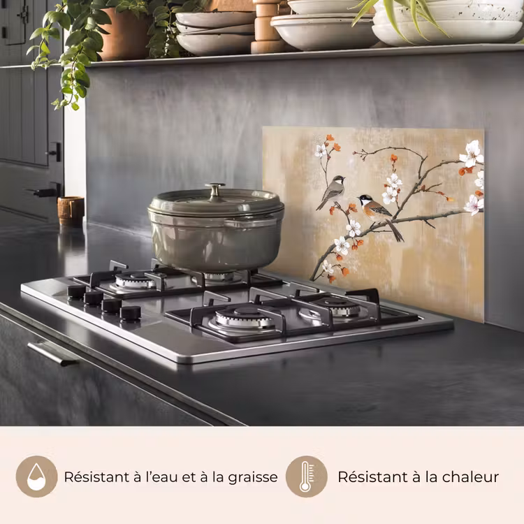Fond de hotte - Oiseaux - Branche fleurie - Orange — 2