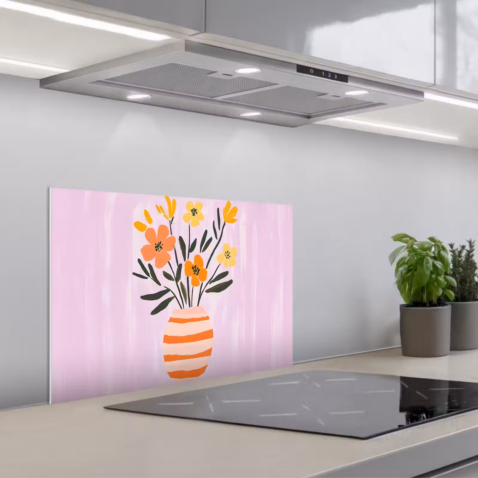 Fond de hotte - Vase - Rayé - Fleurs - Orange — 1