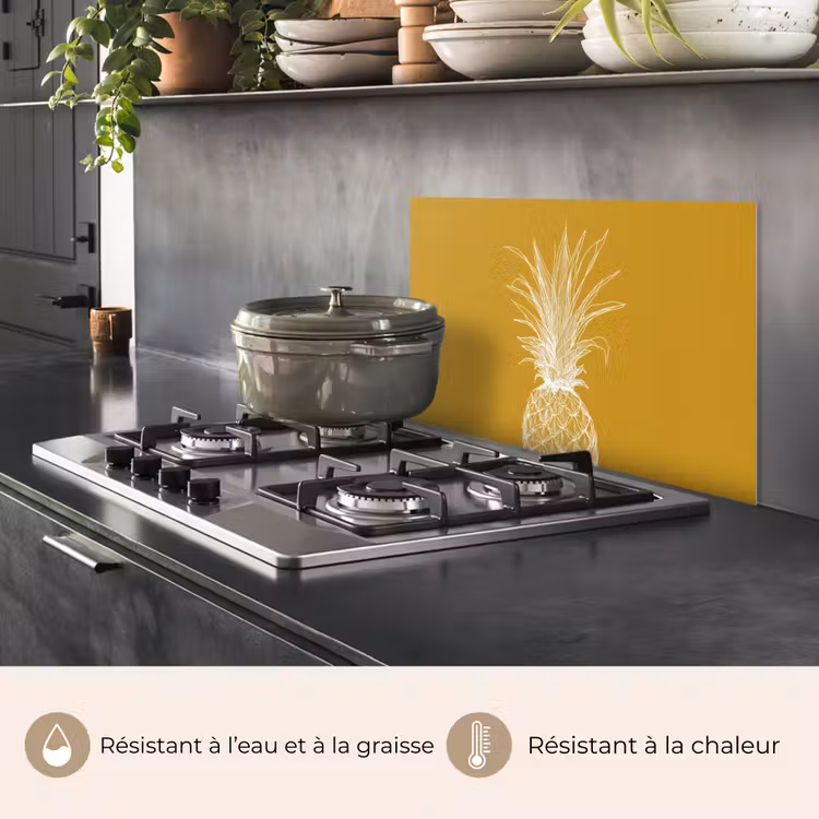 Fond de hotte - Illustration au trait - Ananas - Couronne de feuilles - Jaune ocre — 2