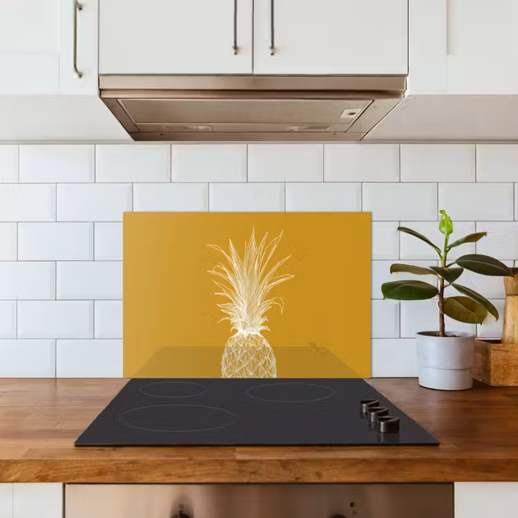 Fond de hotte - Illustration au trait - Ananas - Couronne de feuilles - Jaune ocre — 3