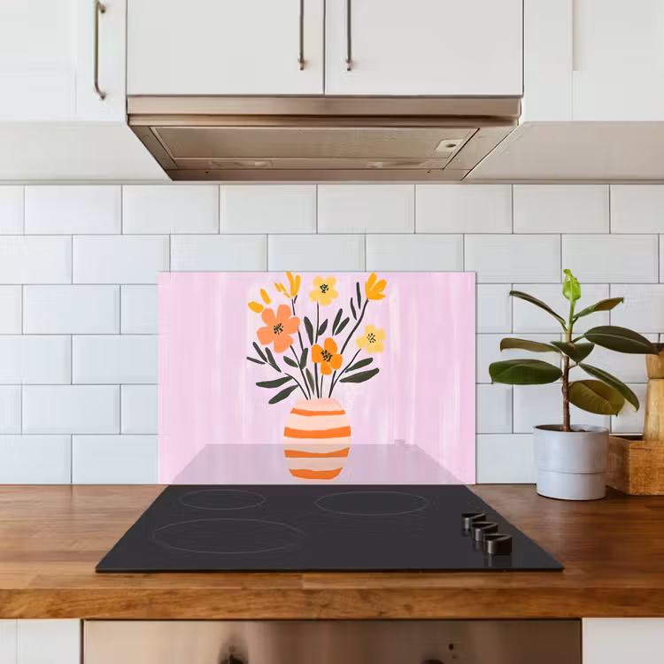 Fond de hotte - Vase - Rayé - Fleurs - Orange — 3