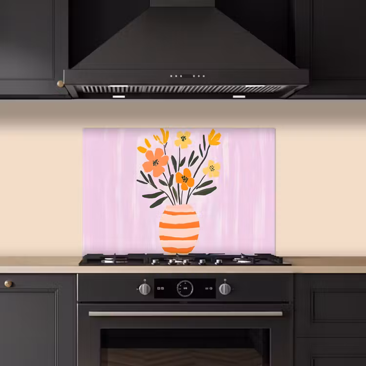 Fond de hotte - Vase - Rayé - Fleurs - Orange — 5