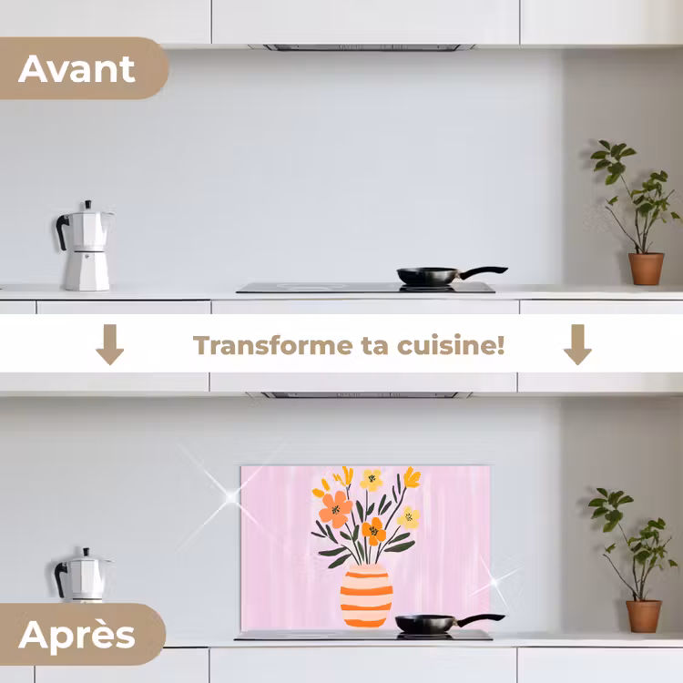 Fond de hotte - Vase - Rayé - Fleurs - Orange — 7