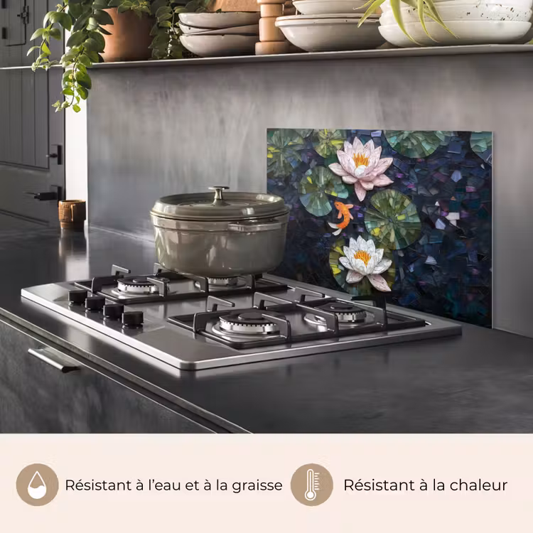 Fond de hotte - Pièces en verre - Feuilles de lys - Poisson - Orange — 2