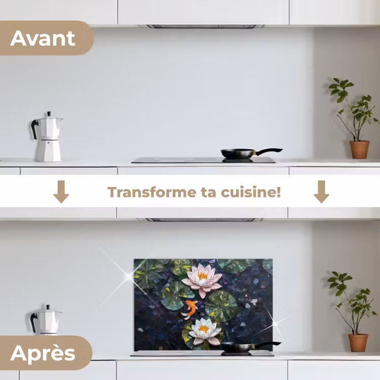 Fond de hotte - Pièces en verre - Feuilles de lys - Poisson - Orange — 7