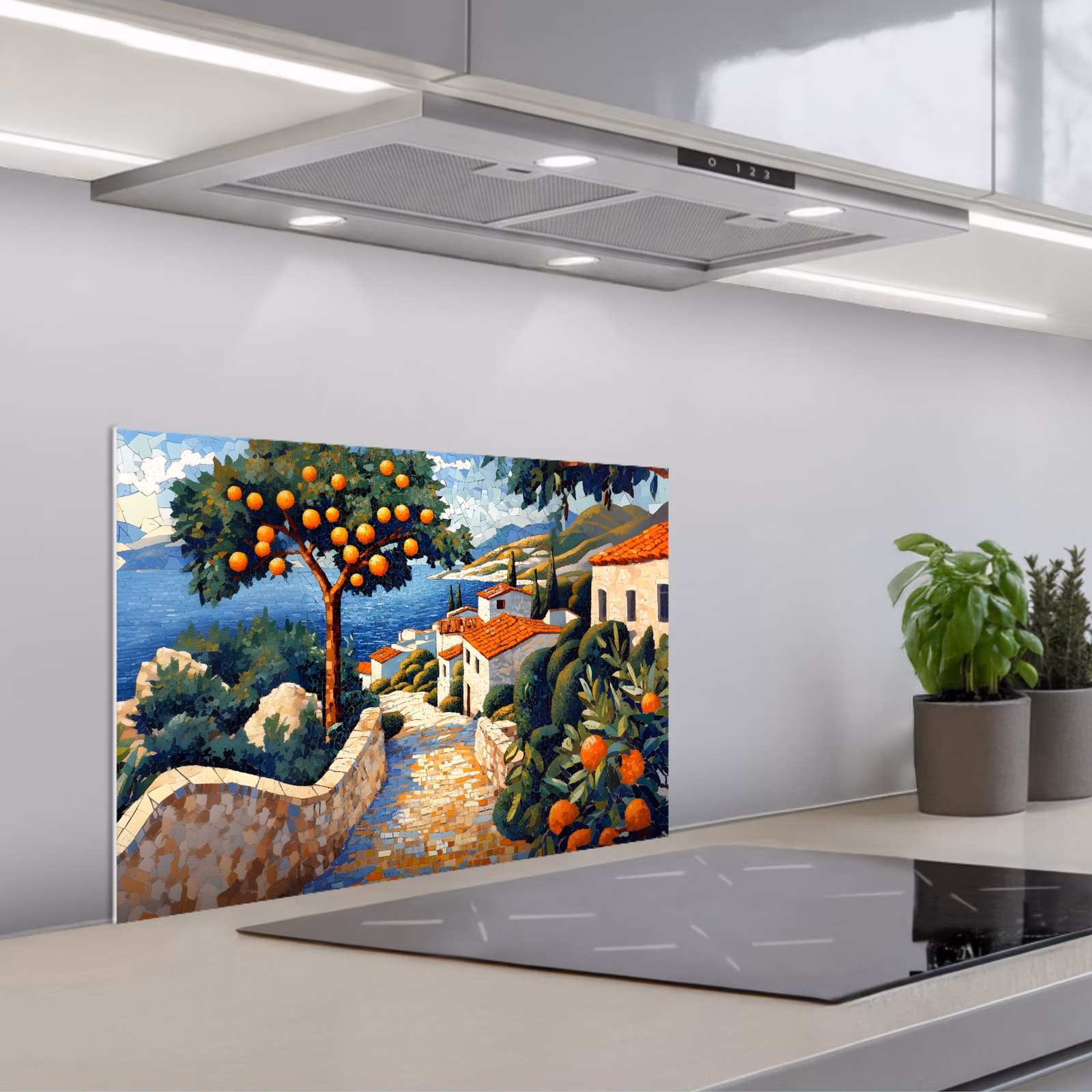 Fond de hotte - Maisons - Mosaïque - Orangers - Mer — 1
