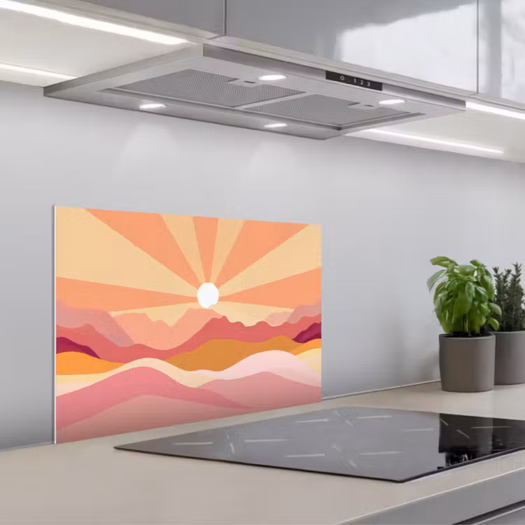 Fond de hotte - Montagnes - Abstrait - Rayons de soleil - Rose — 1