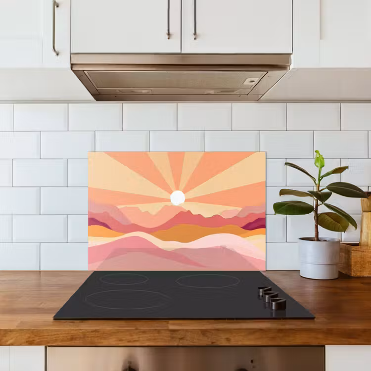 Fond de hotte - Montagnes - Abstrait - Rayons de soleil - Rose — 3