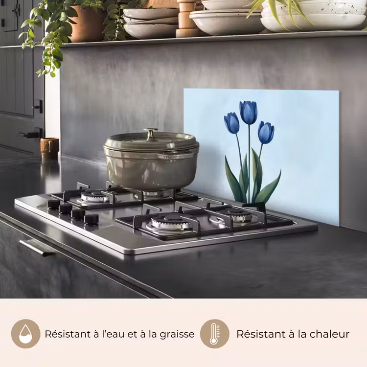Fond de hotte - Tulipes - Bleu - Feuilles — 2