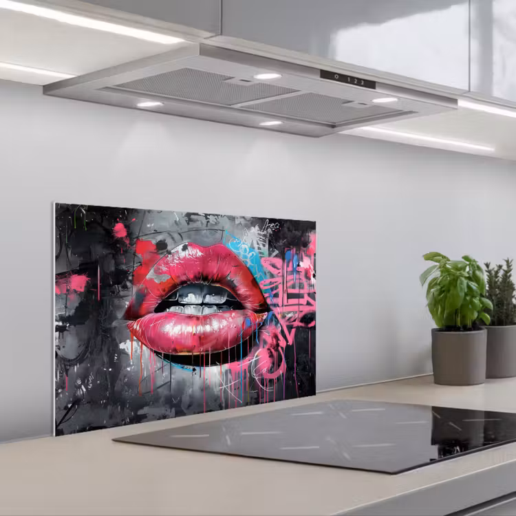 Fond de hotte - Lèvres - Rose vif - Graffiti - Rayures de peinture — 1