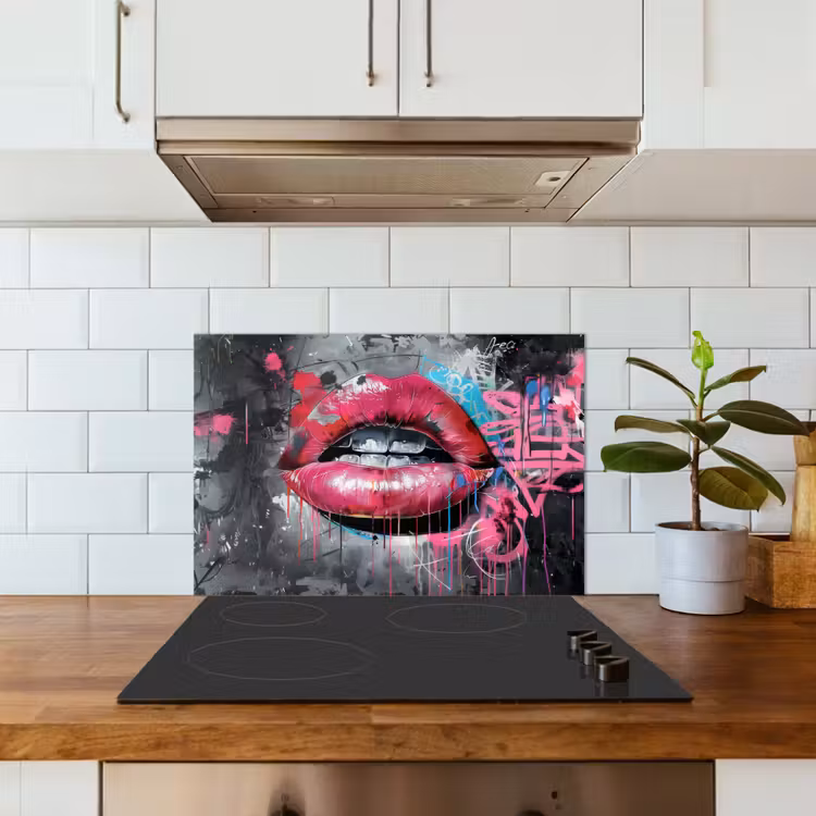 Fond de hotte - Lèvres - Rose vif - Graffiti - Rayures de peinture — 3