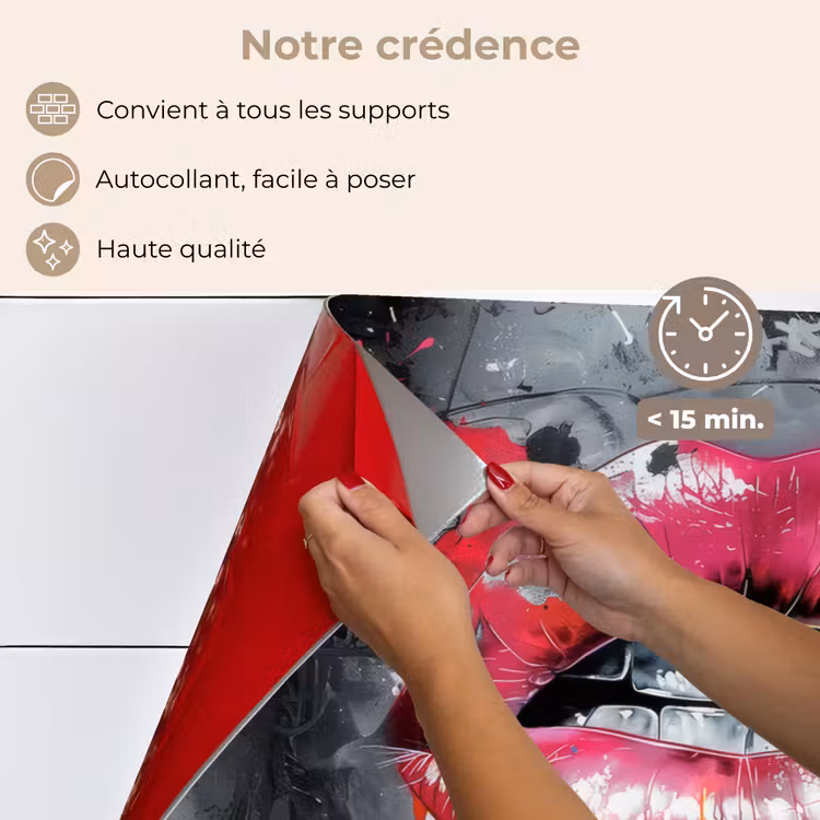 Fond de hotte - Lèvres - Rose vif - Graffiti - Rayures de peinture — 4