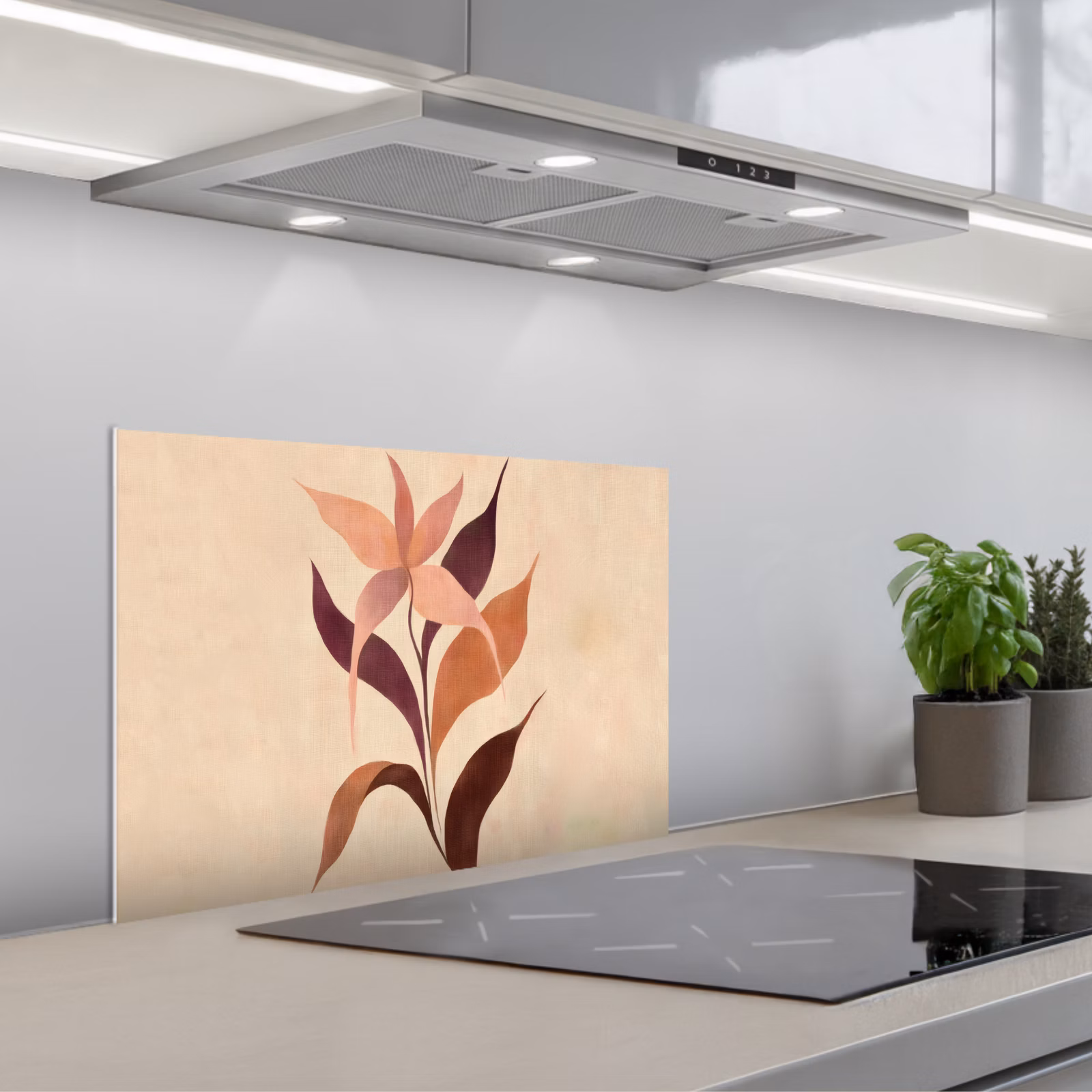 Fond de hotte - Minimaliste - Fleur - Feuilles - Beige — 1
