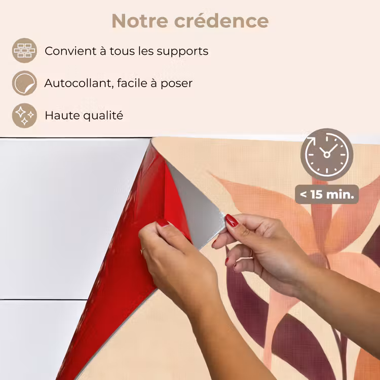 Fond de hotte - Minimaliste - Fleur - Feuilles - Beige — 4