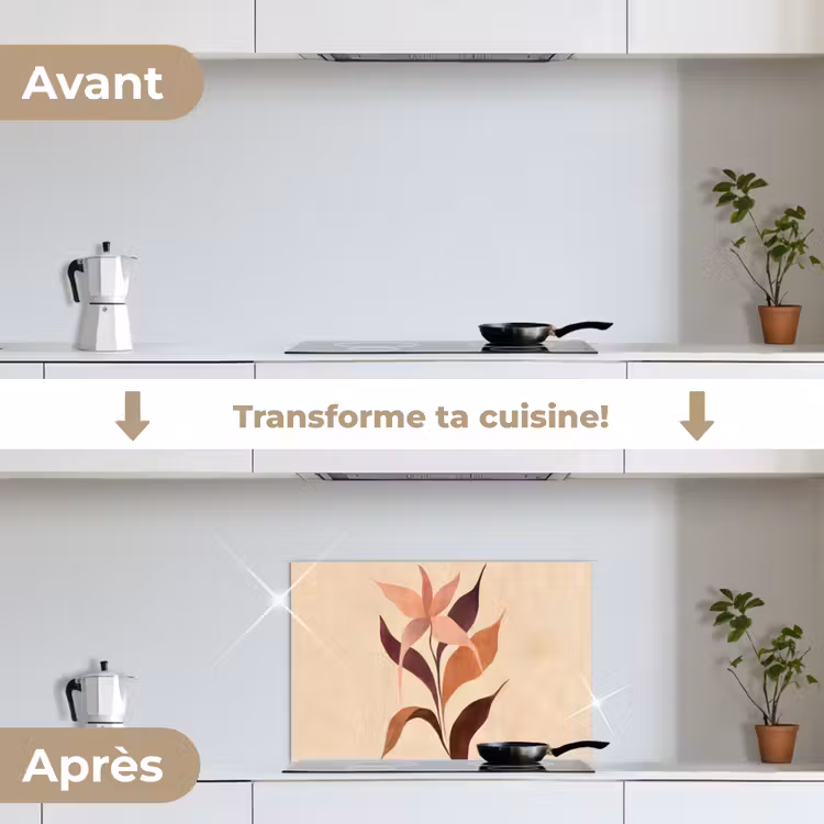 Fond de hotte - Minimaliste - Fleur - Feuilles - Beige — 7