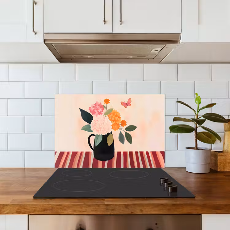 Fond de hotte - Vase - Fleurs - Papillon - Rouge — 3
