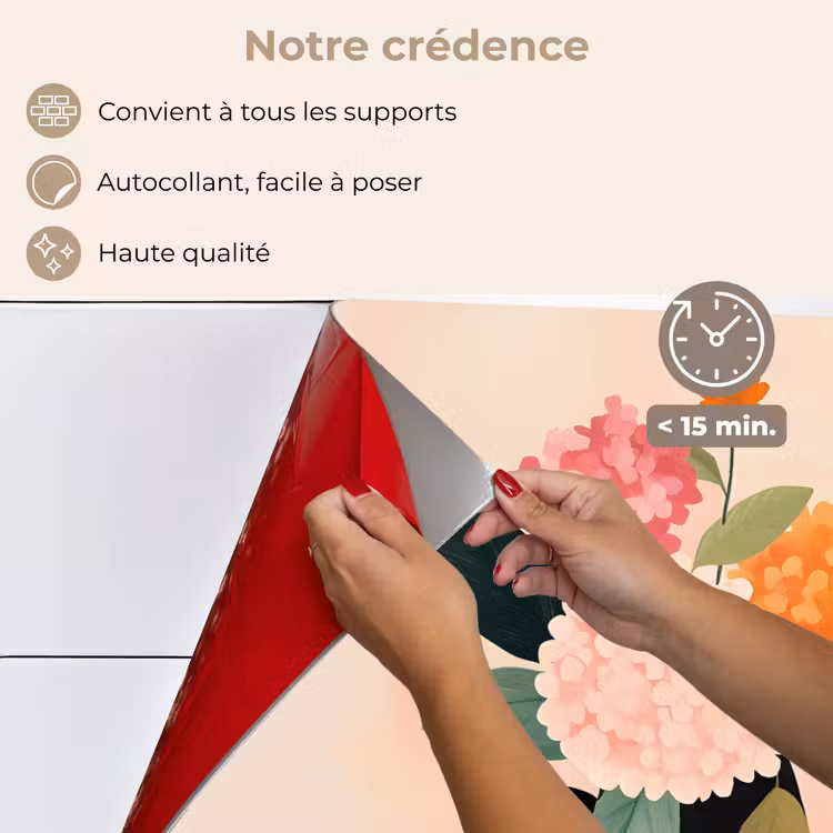 Fond de hotte - Vase - Fleurs - Papillon - Rouge — 4