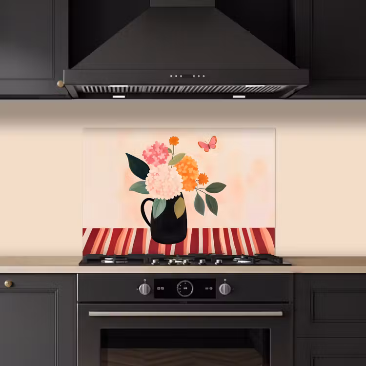 Fond de hotte - Vase - Fleurs - Papillon - Rouge — 5