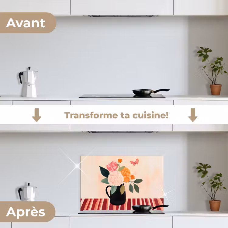 Fond de hotte - Vase - Fleurs - Papillon - Rouge — 7