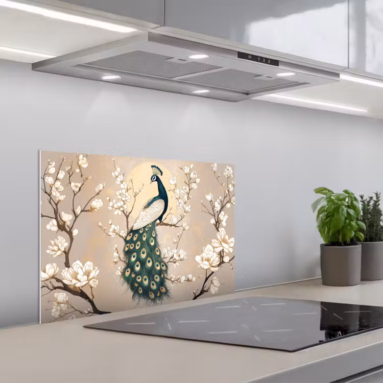 Fond de hotte - Paon - Branche - Fleurs — 1