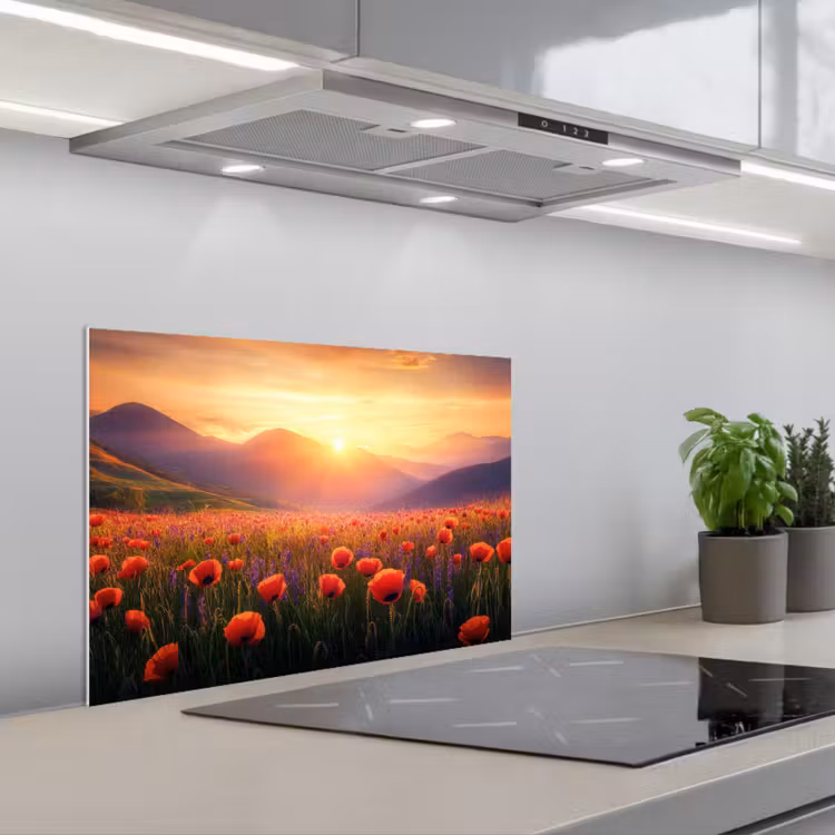 Fond de hotte - Paysage - Coucher de soleil - Champ de fleurs — 1