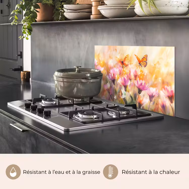 Fond de hotte - Papillons - Orange - Fleurs — 2