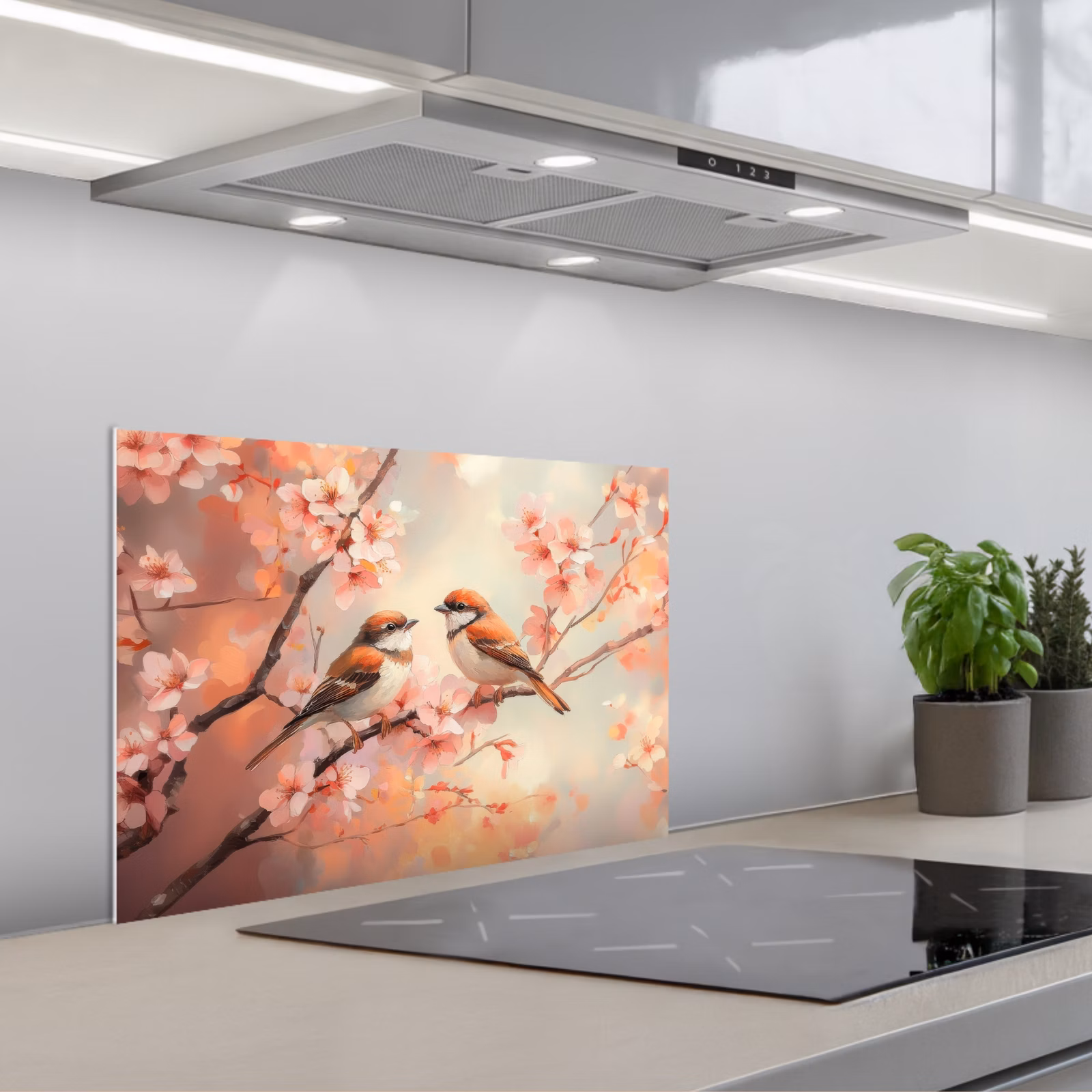 Fond de hotte - Oiseaux - Romantique - Branche fleurie — 1