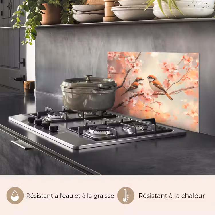 Fond de hotte - Oiseaux - Romantique - Branche fleurie — 2